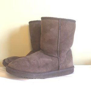 UGG Australia Classic Short 5825 Brown Suede Fur Lined Boots Women's Size 6